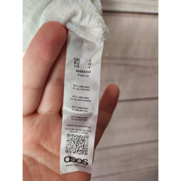 Asos Womens Crop Top White Spaghetti Strap Deep V-Neck Camisole Ribbed Knit 4 - Picture 6 of 6